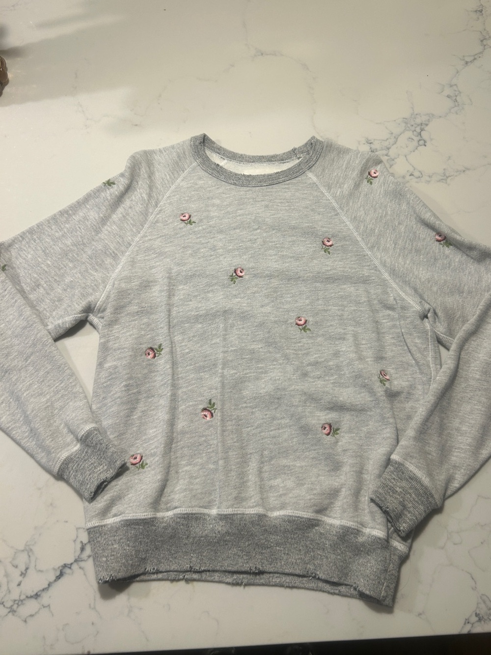The GREAT. THE COLLEGE SWEATSHIRT HEATHER GREY ROSE EMBROIDERY sz 1